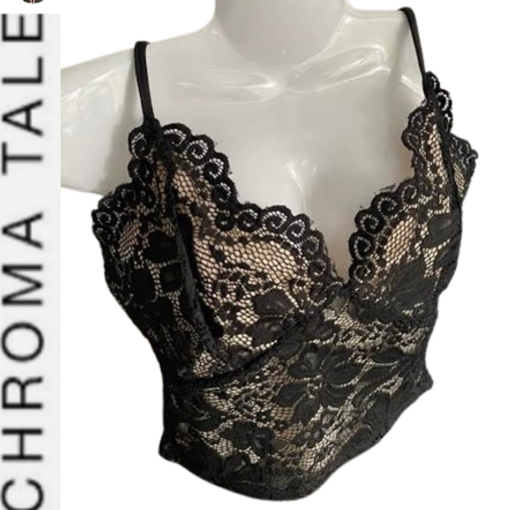 Lace Overlay Cropped Top Chroma Tale